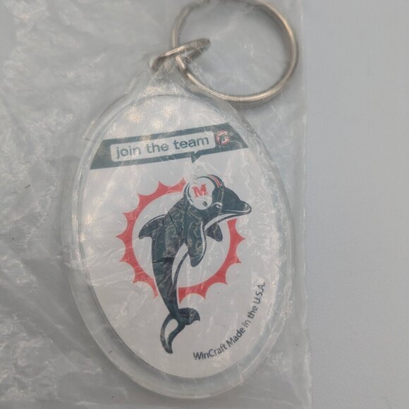 NFL Miami Dolphins Acrylic Key Ring 1990's Vintage NEW, White, Oval, Wincraft - Picture 1 of 4